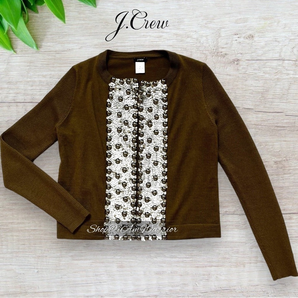 J.Crew Collection *rare* sequin bauble merino wool cardigan sweater - Picture 4 of 10